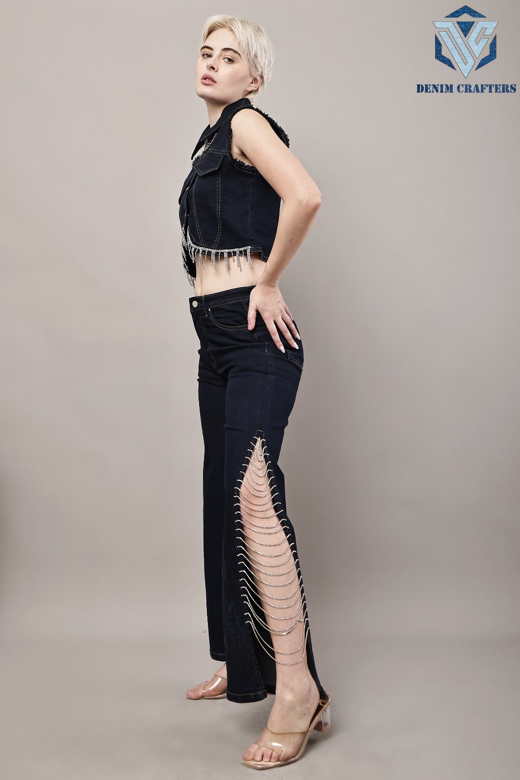 Luxe Crystal Fringe Denim Cord Set