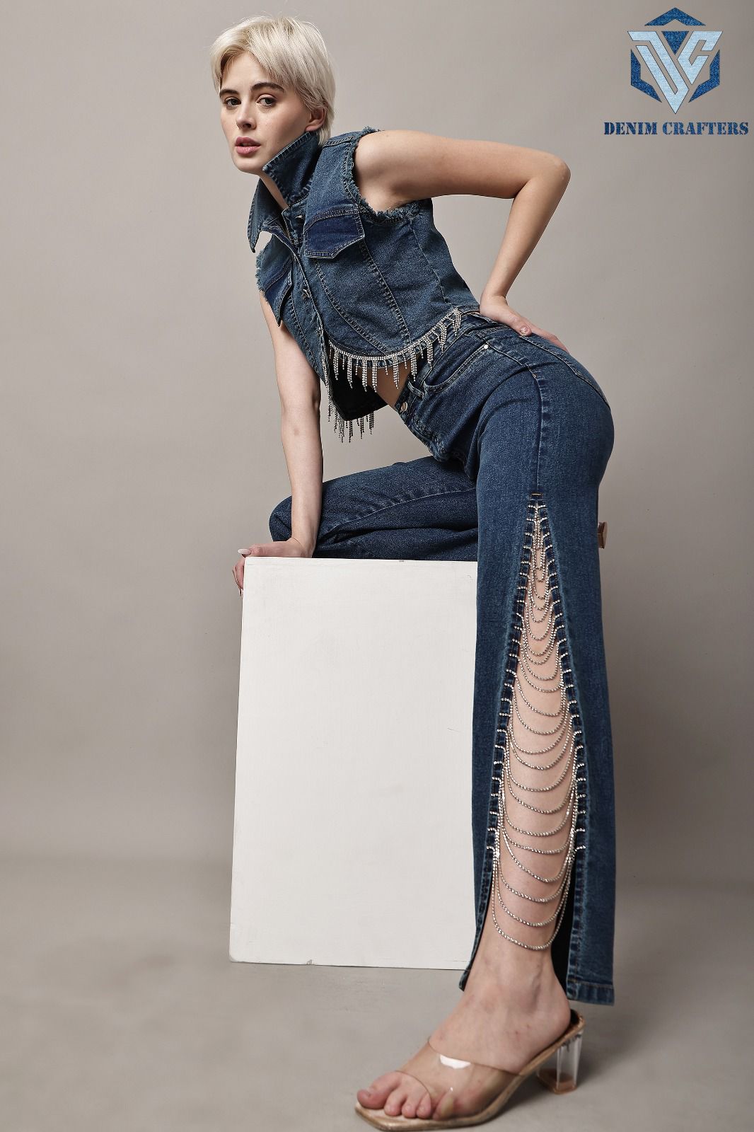 Luxe Crystal Fringe Denim Cord Set