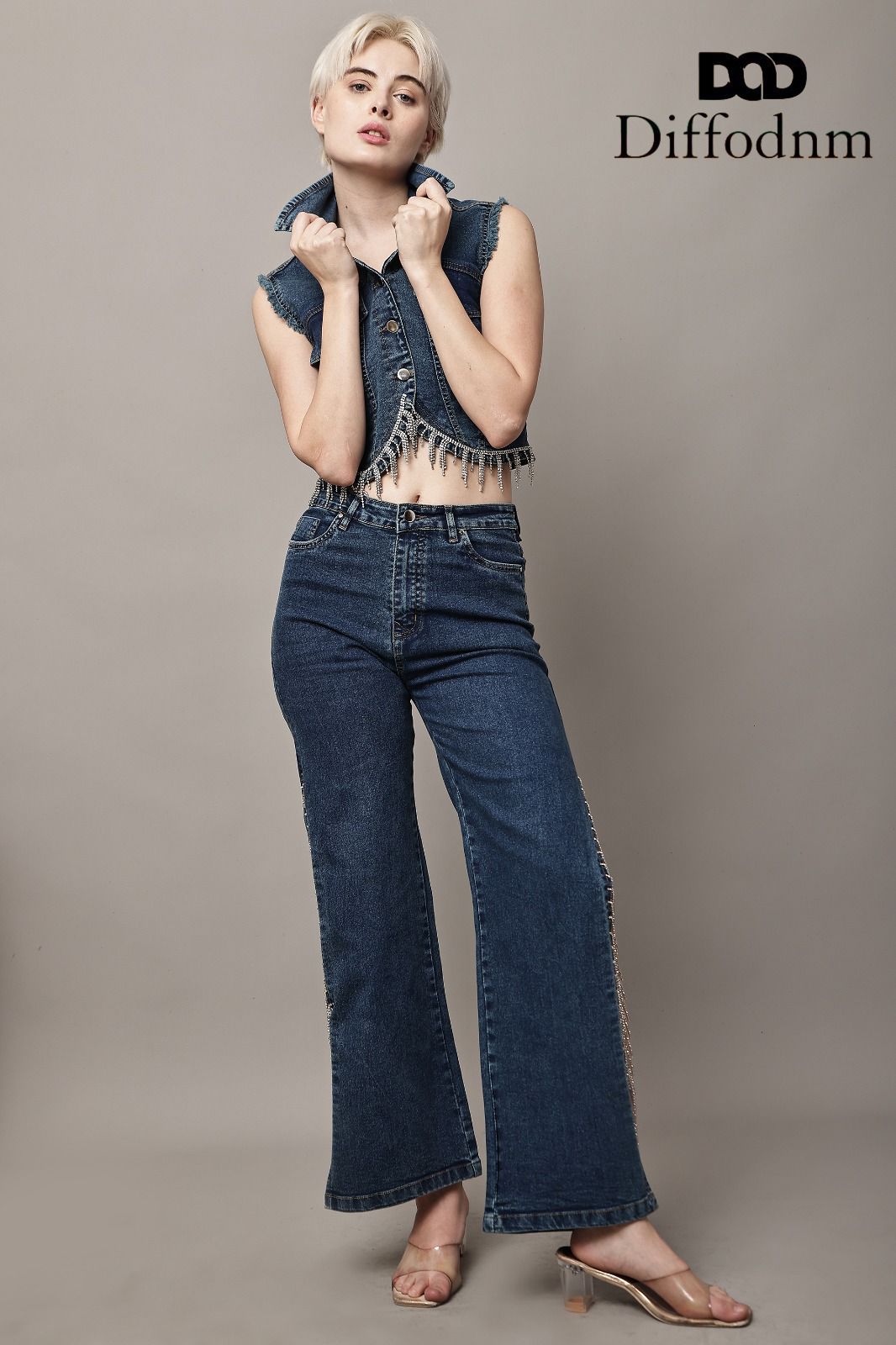 Luxe Crystal Fringe Denim Cord Set