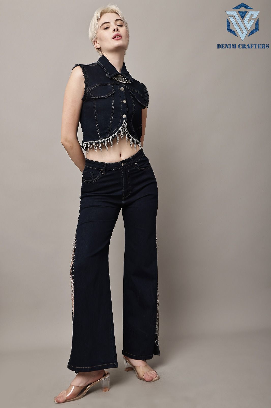 Luxe Crystal Fringe Denim Cord Set