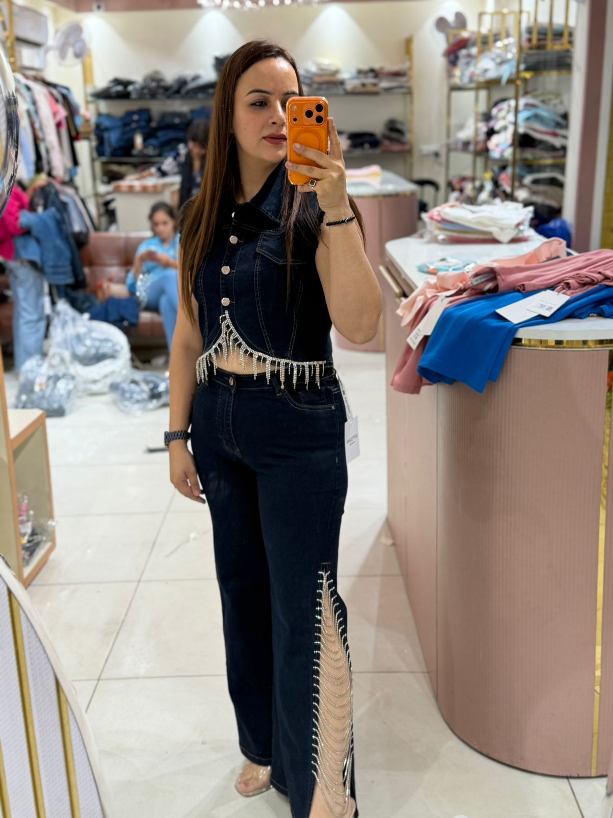 Luxe Crystal Fringe Denim Cord Set