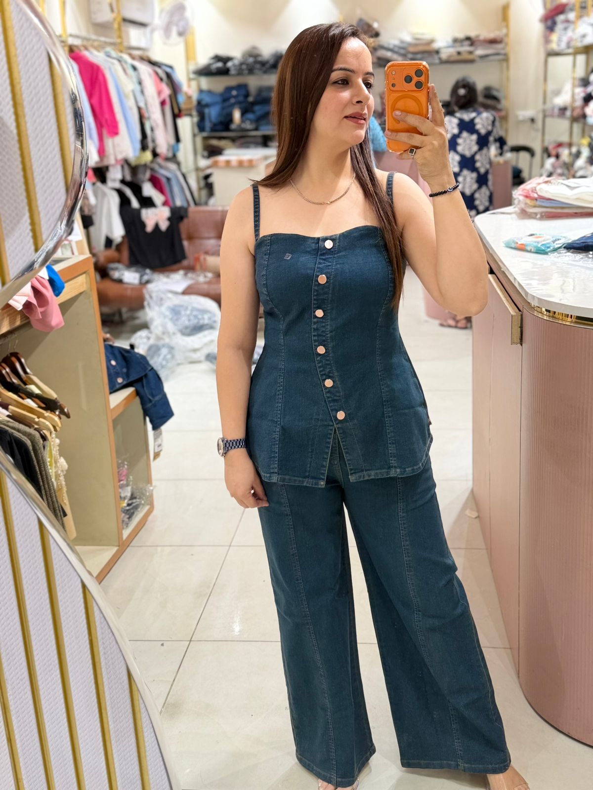 Sculpted Denim Corset Cord Set