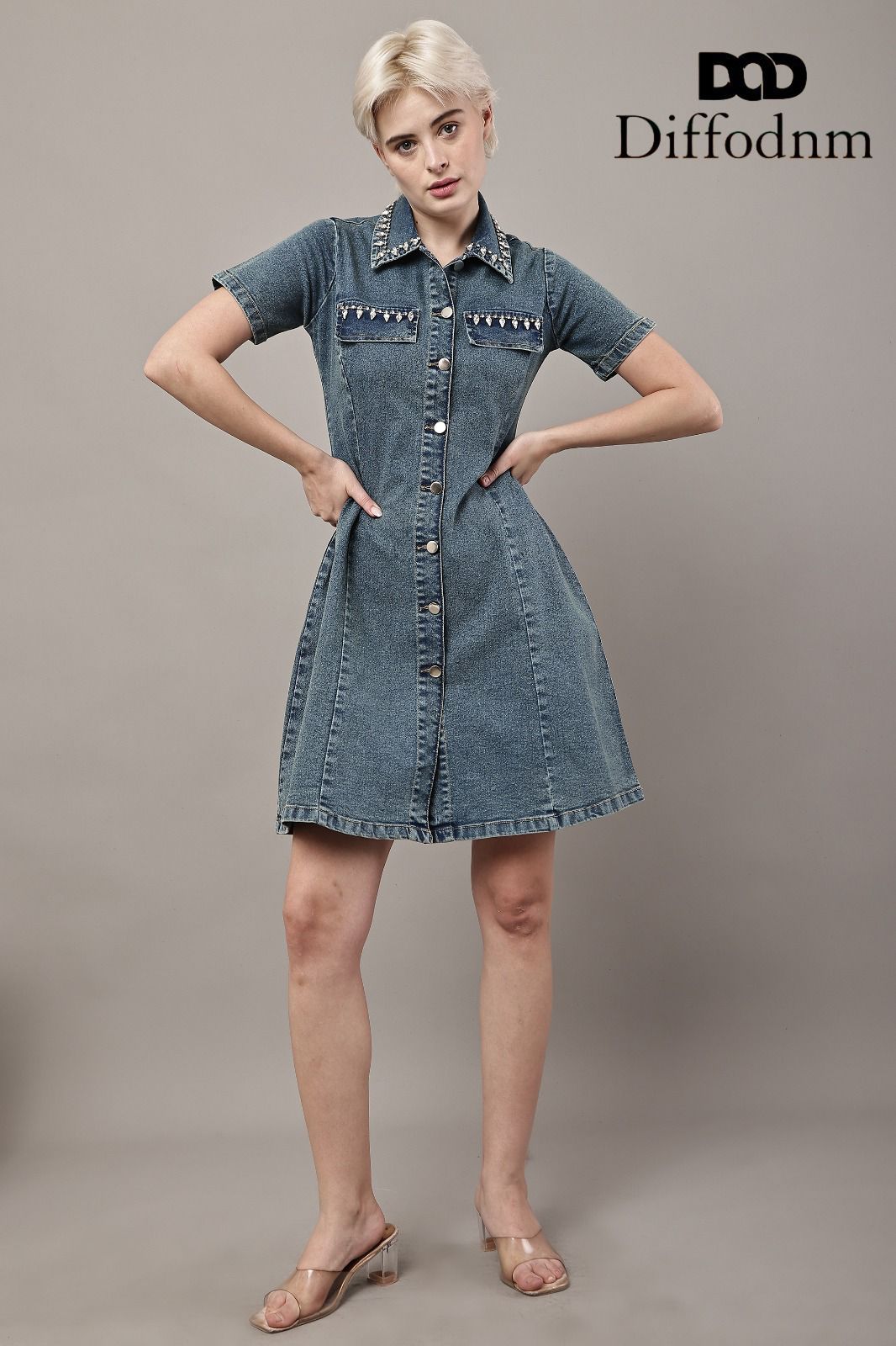 Vintage Charm Collar Denim Dress