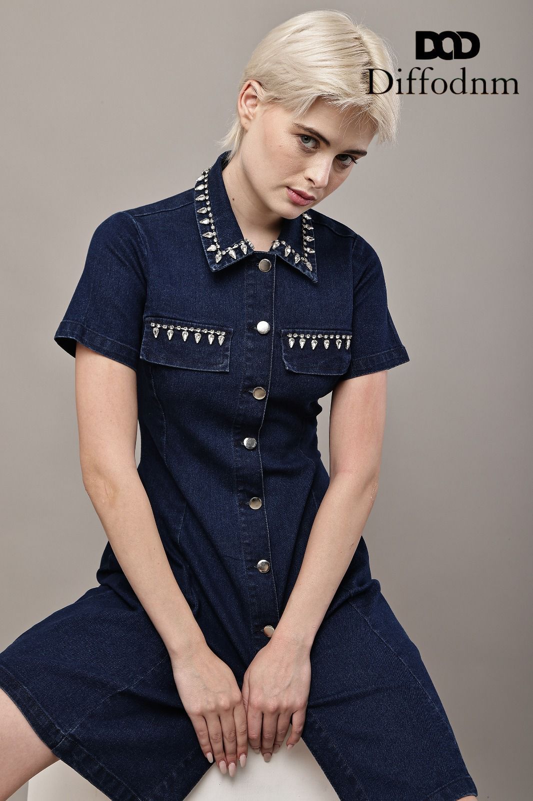Vintage Charm Collar Denim Dress