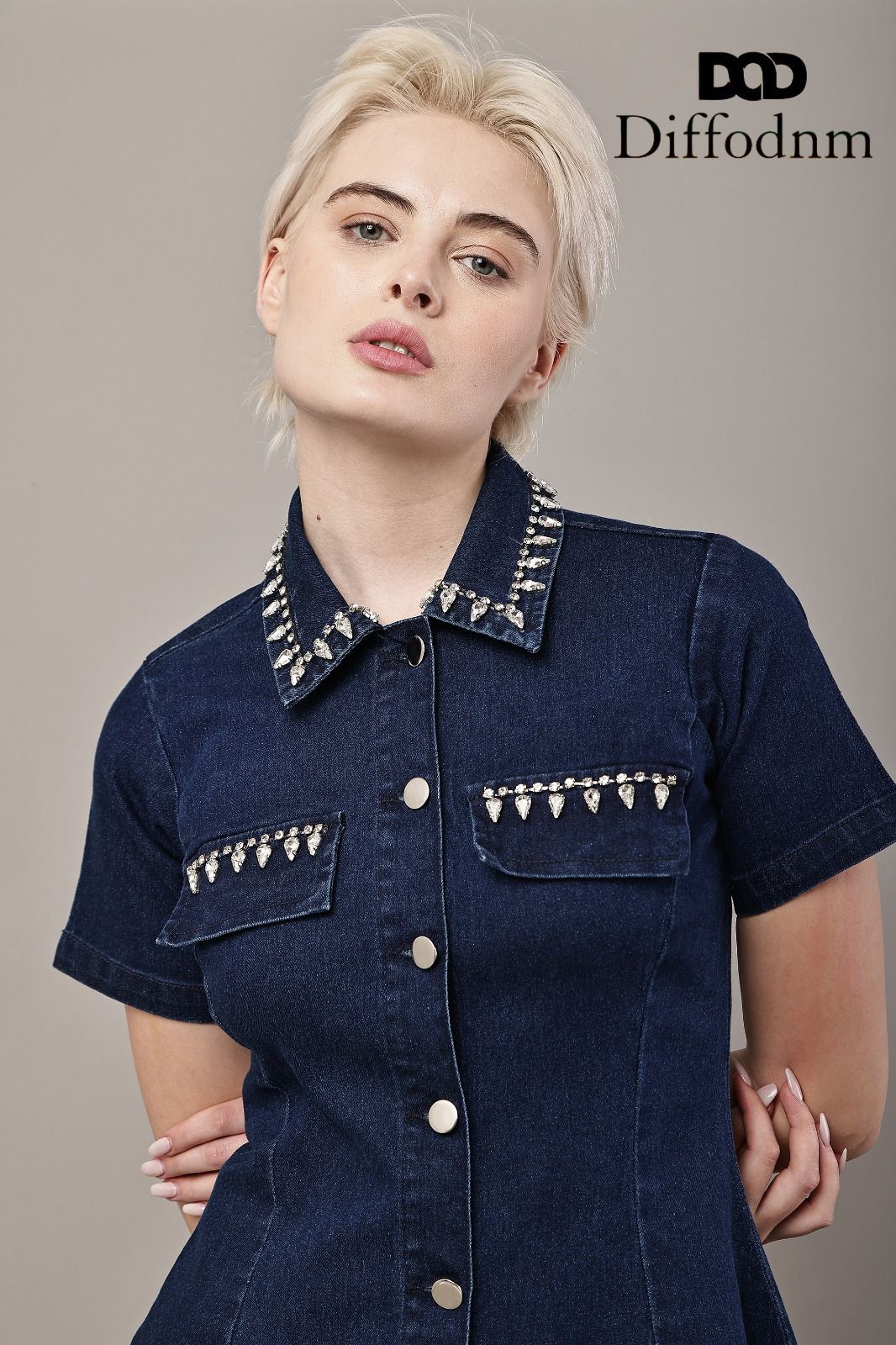 Vintage Charm Collar Denim Dress
