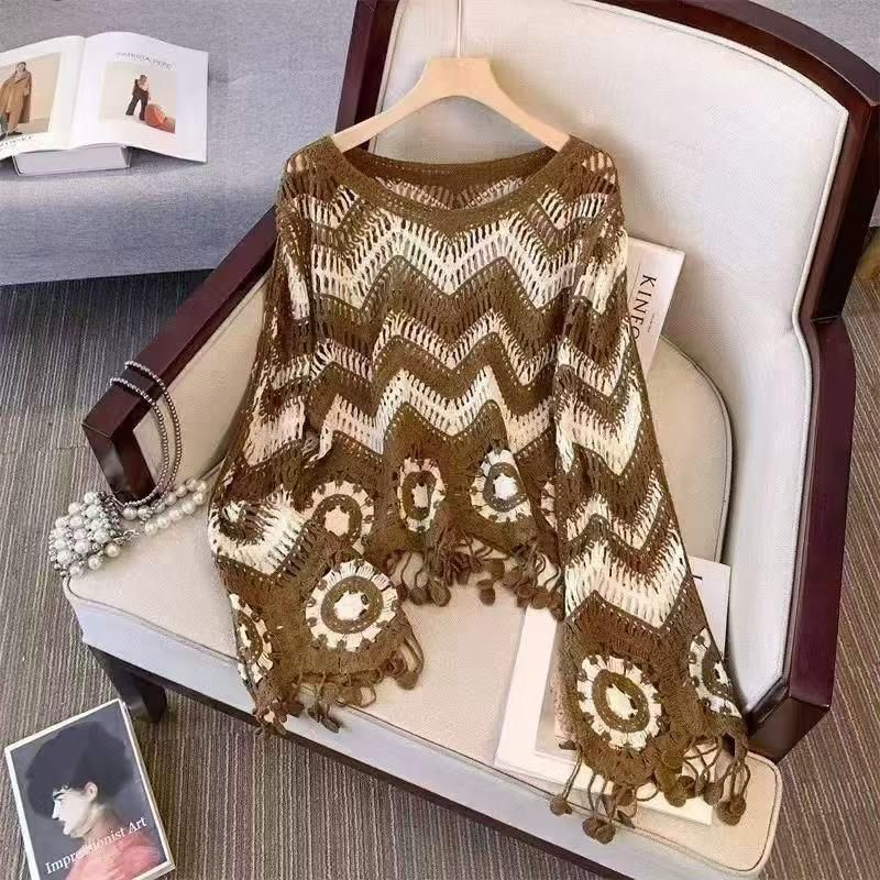 Boho Tassel Crochet Cape Top