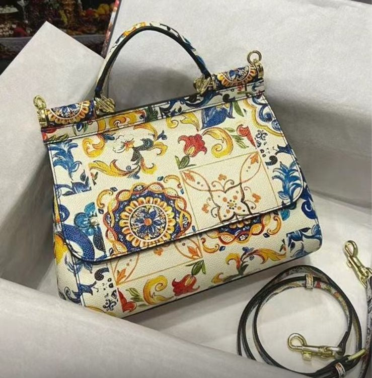 Royal Sicilian Tile Print Top Handle Luxury Bag