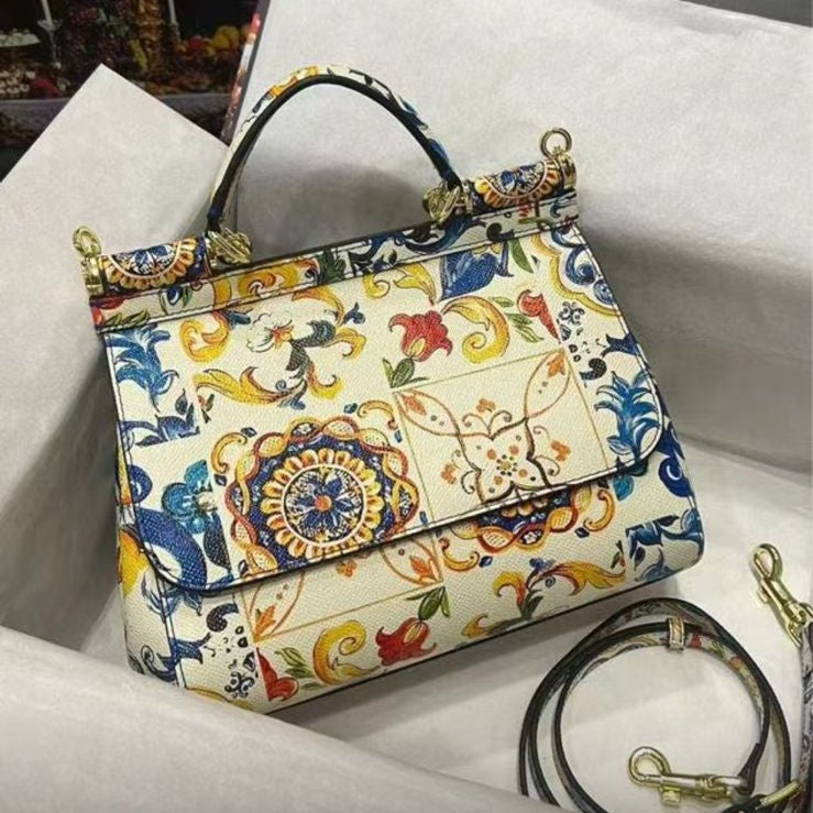 Royal Sicilian Tile Print Top Handle Luxury Bag