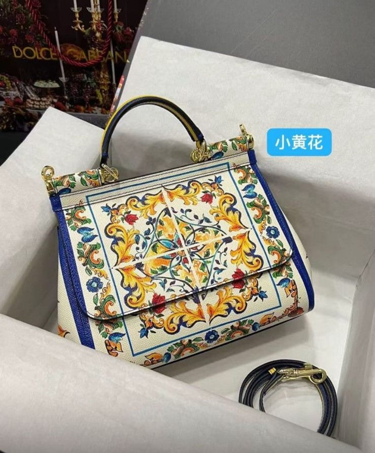 Royal Sicilian Tile Print Top Handle Luxury Bag