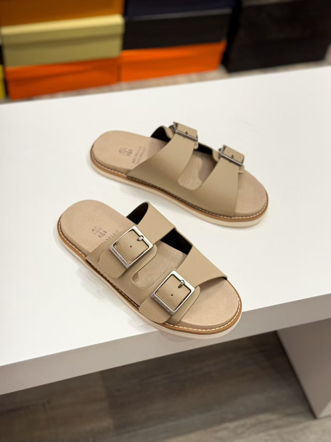 Elite Dual Strap Leather Comfort Slides – Luxe Edition