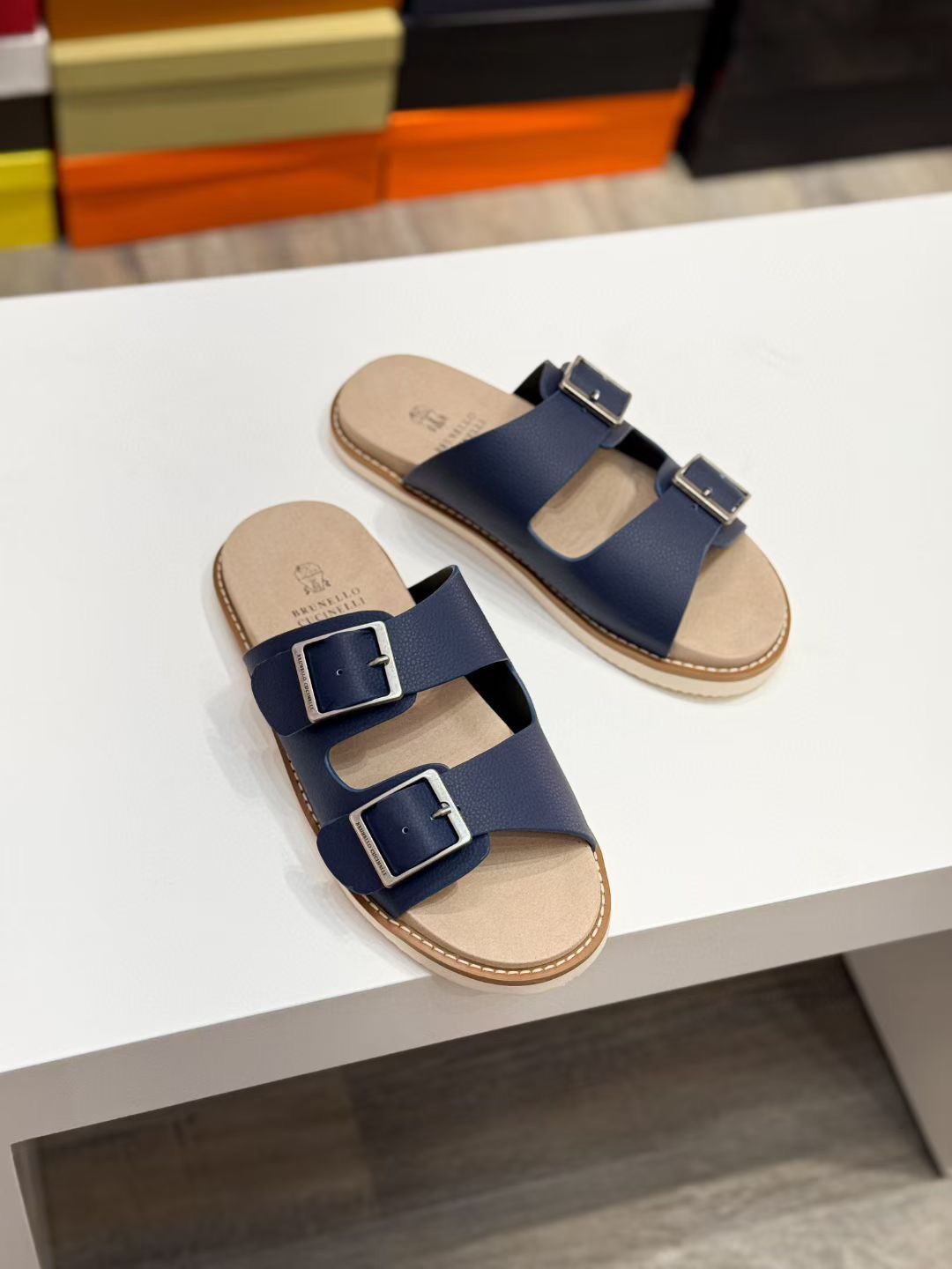Elite Dual Strap Leather Comfort Slides – Luxe Edition