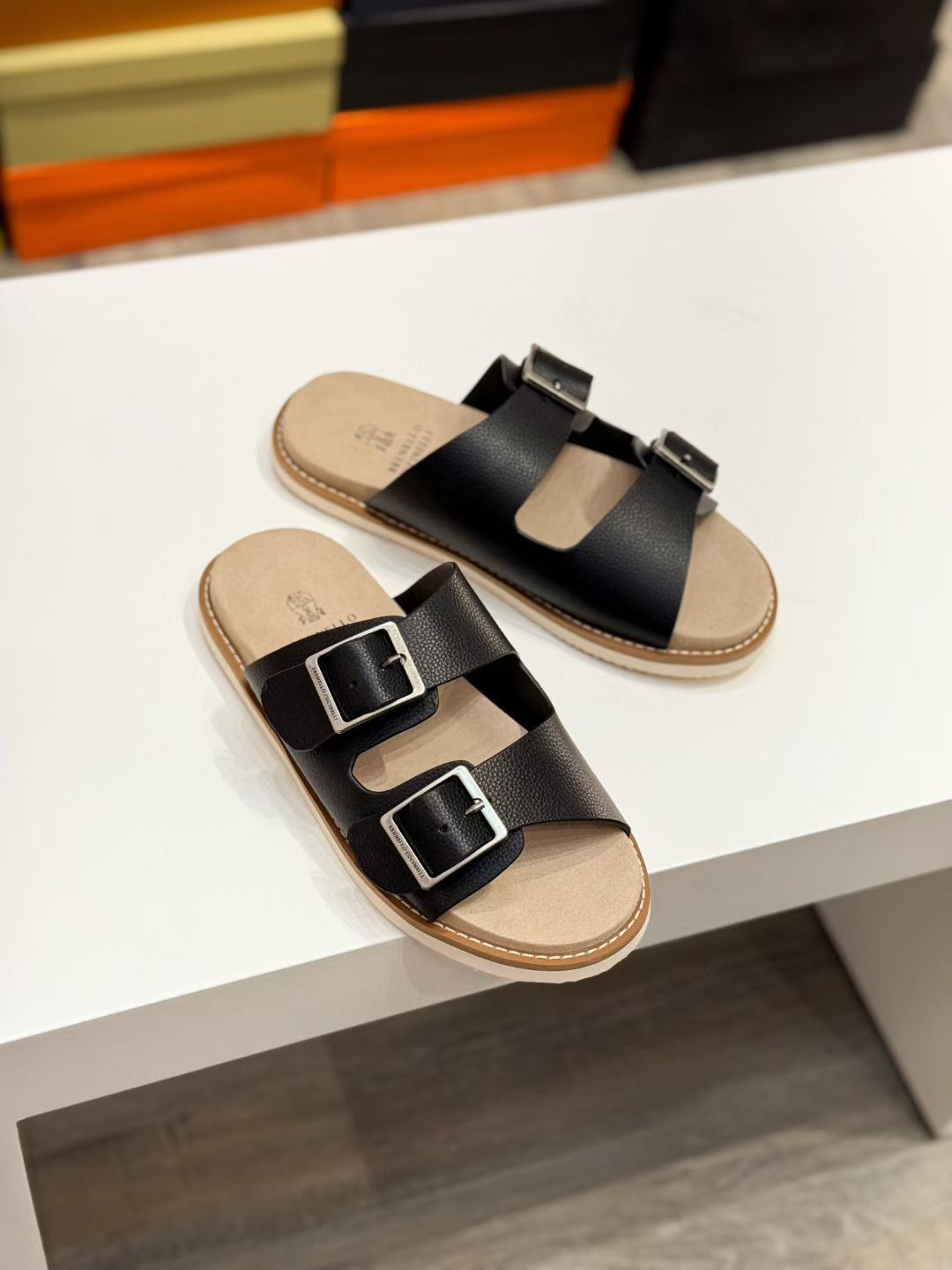 Elite Dual Strap Leather Comfort Slides – Luxe Edition