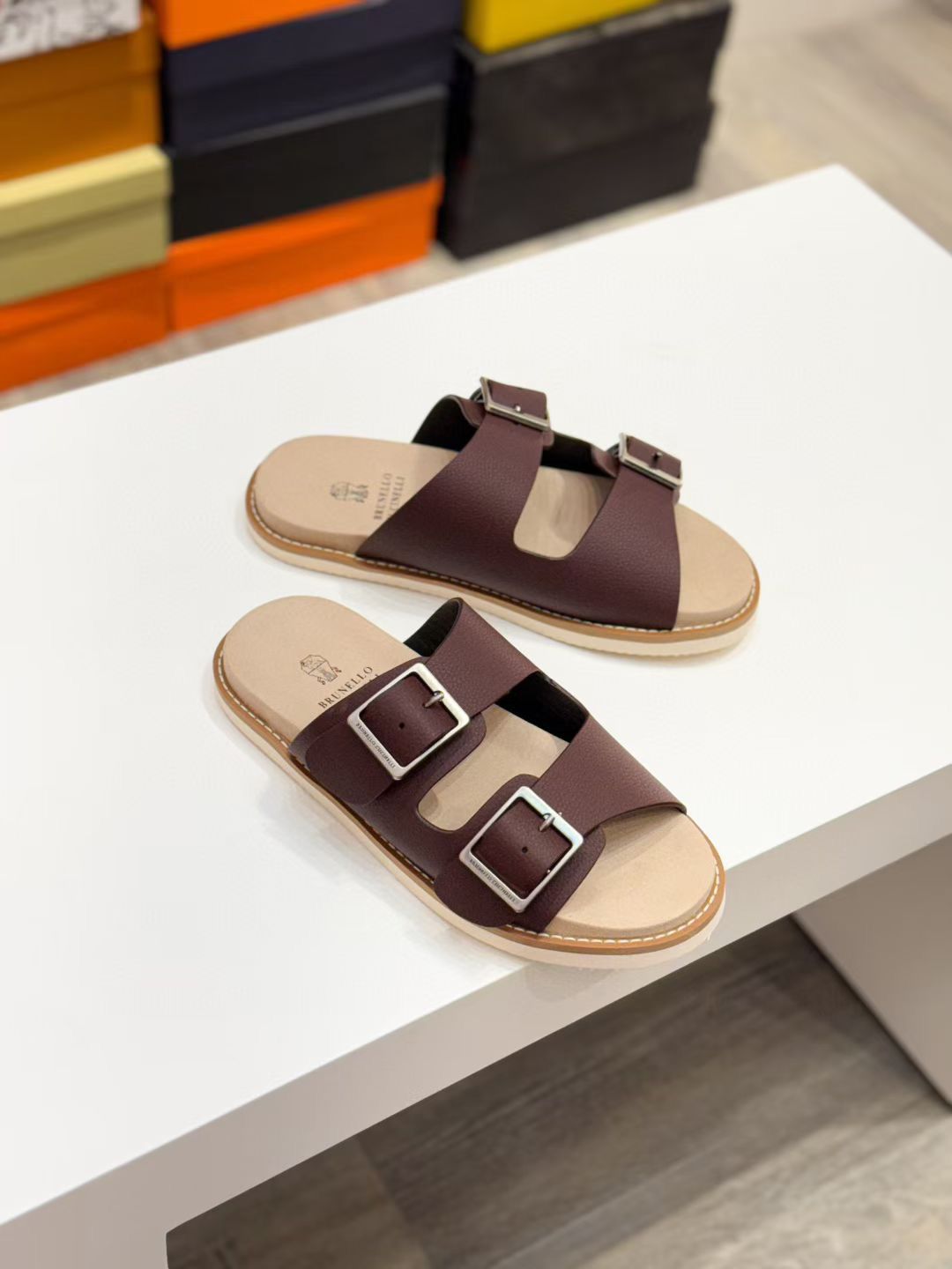 Elite Dual Strap Leather Comfort Slides – Luxe Edition
