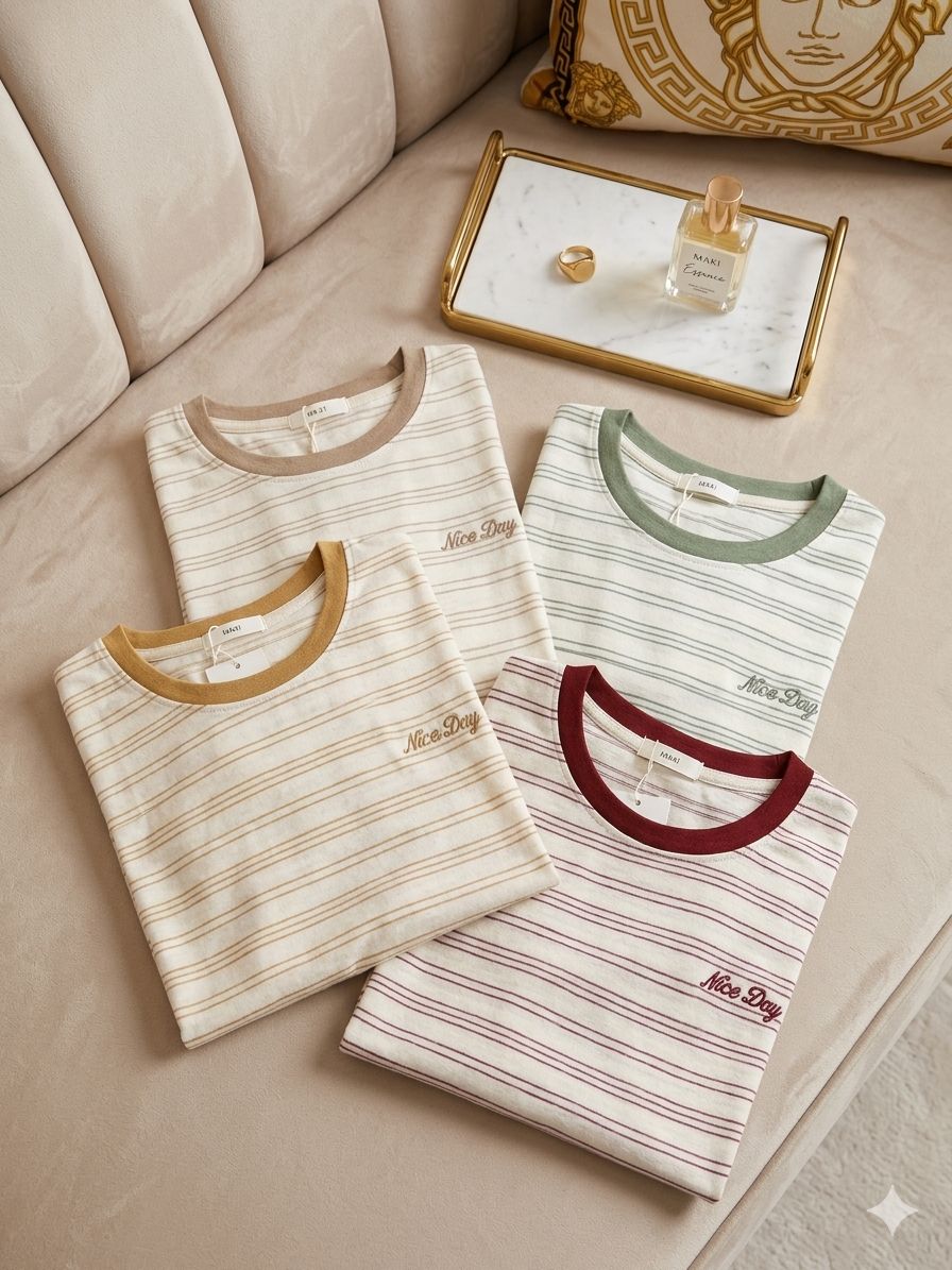 Korean Striped Soft Cotton Tee