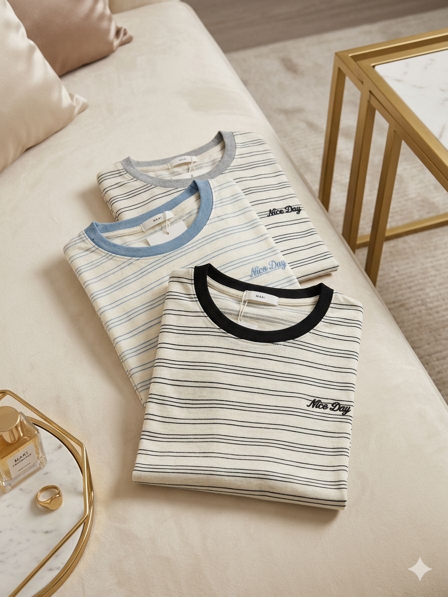 Korean Striped Soft Cotton Tee