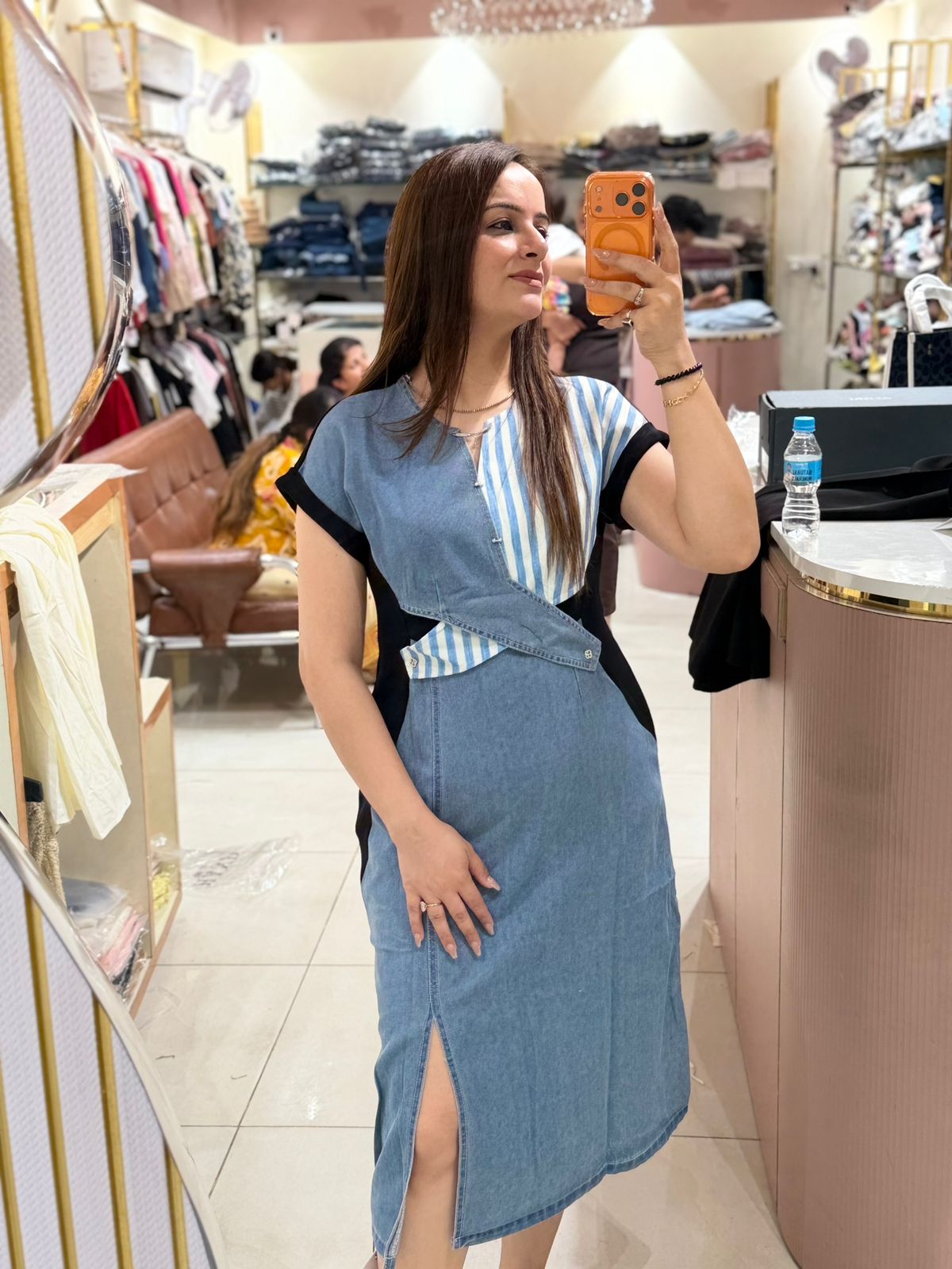 Urban Denim Midi Dress – Korean Style Edition