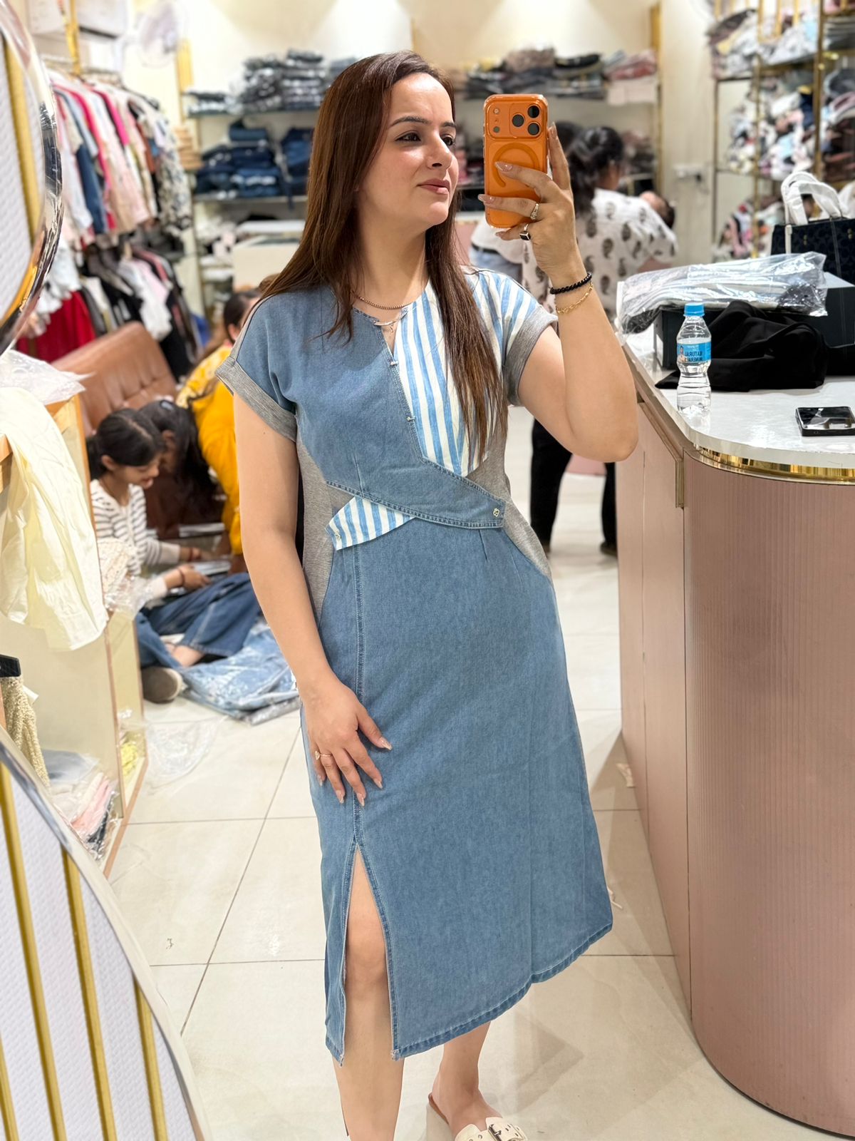 Urban Denim Midi Dress – Korean Style Edition