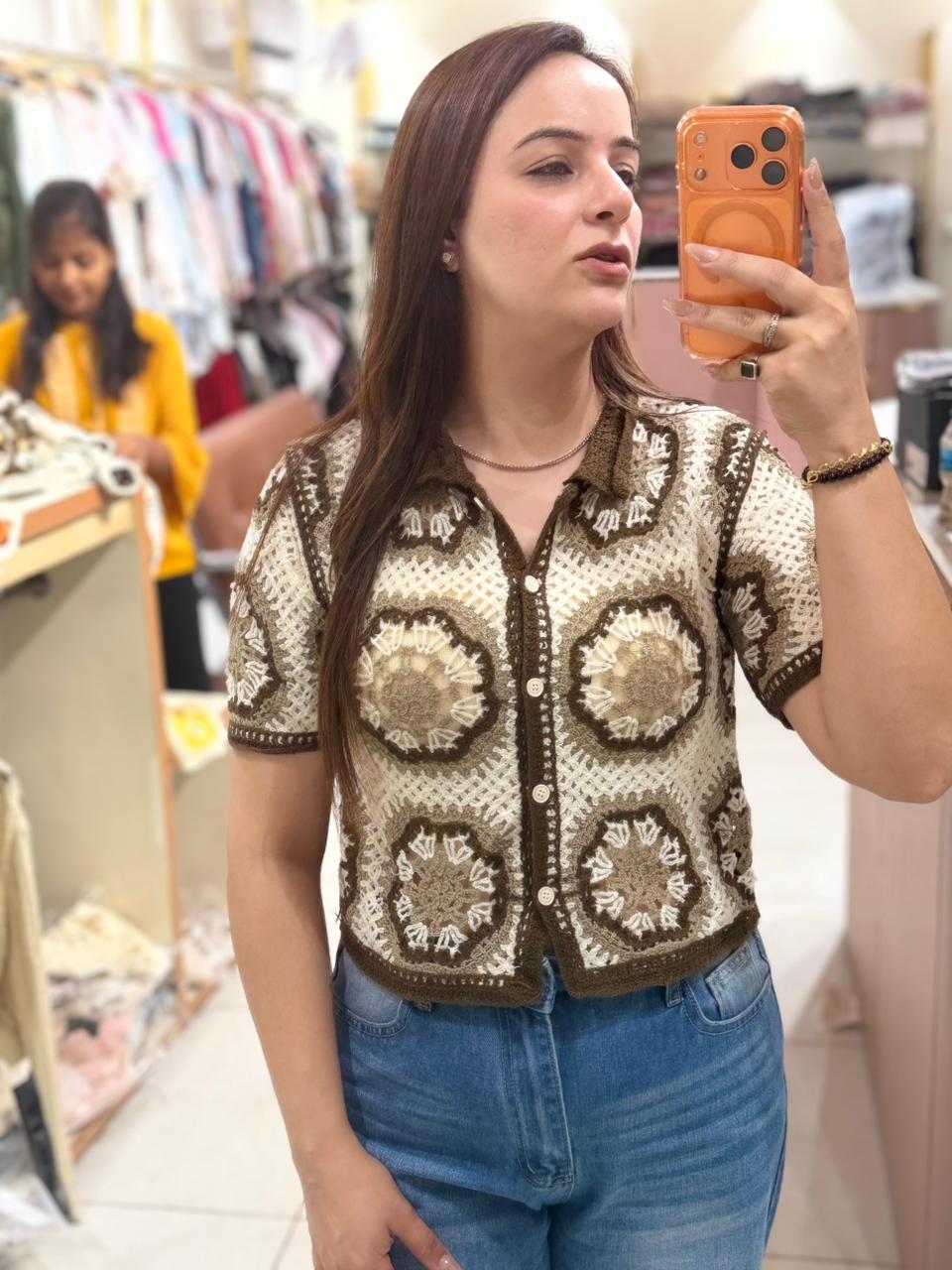 Boho Crochet Crop Shirt – Handcrafted Knit Edition