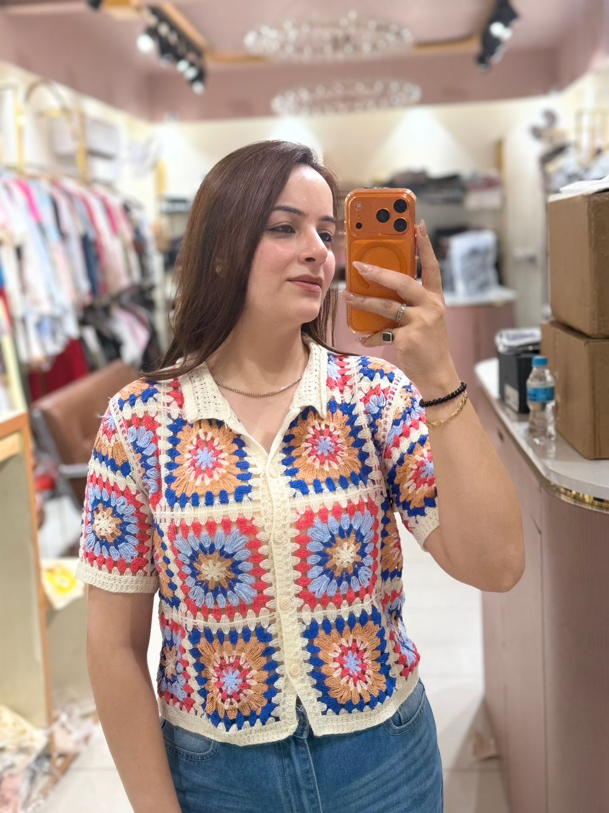 Boho Crochet Crop Shirt – Handcrafted Knit Edition