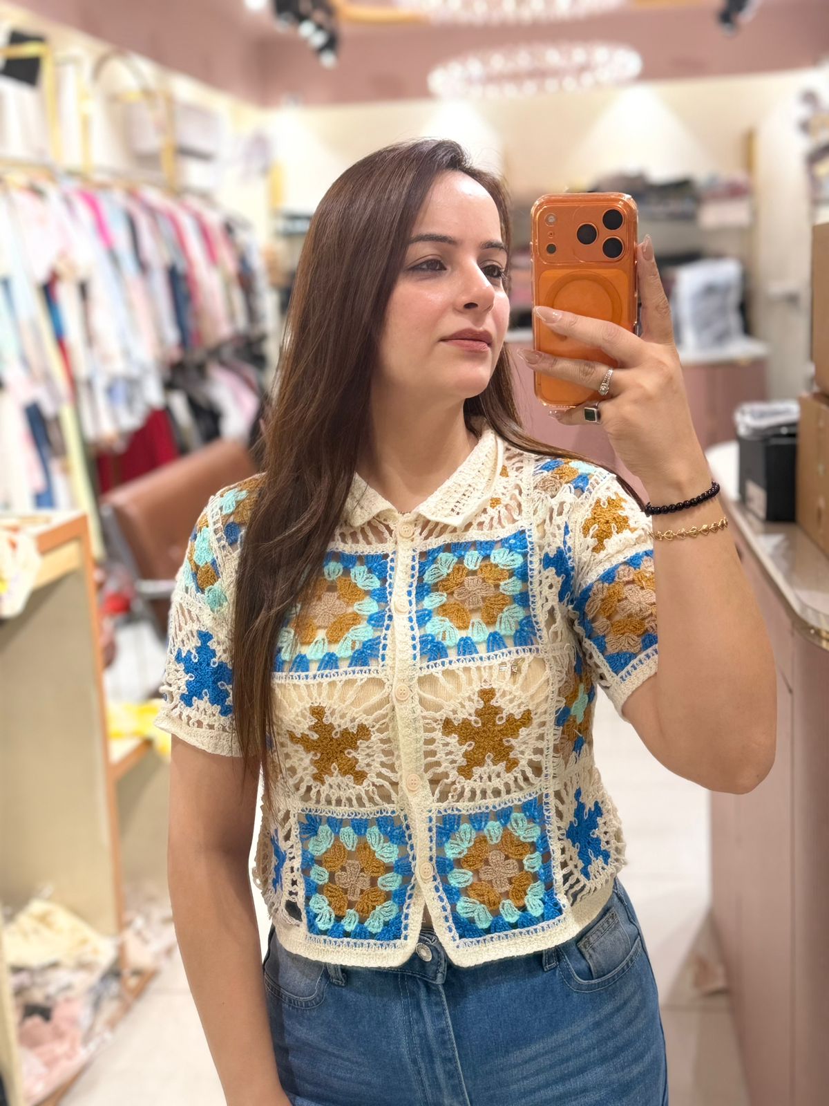 Boho Crochet Crop Shirt – Handcrafted Knit Edition