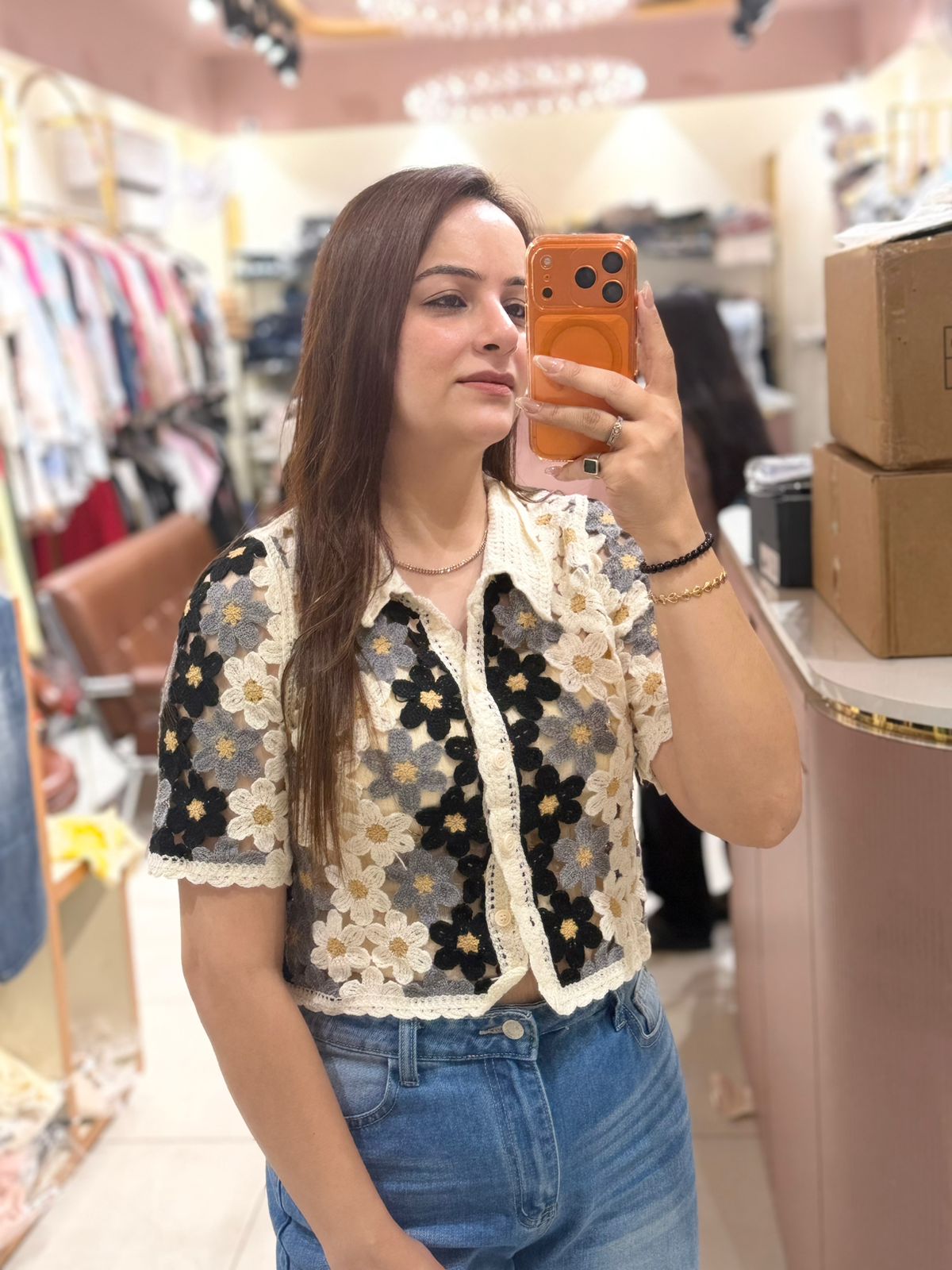 Boho Crochet Crop Shirt – Handcrafted Knit Edition