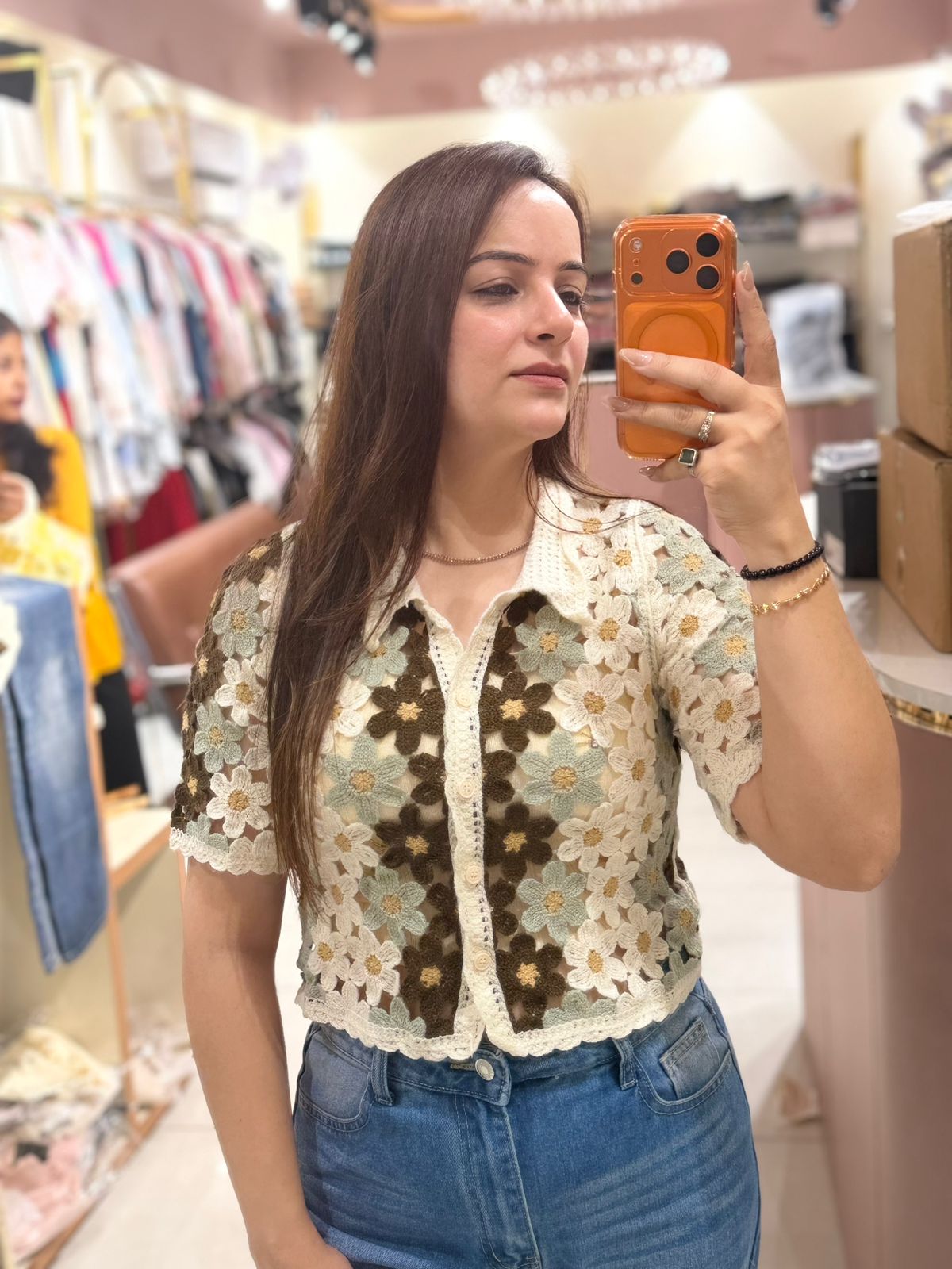 Boho Crochet Crop Shirt – Handcrafted Knit Edition