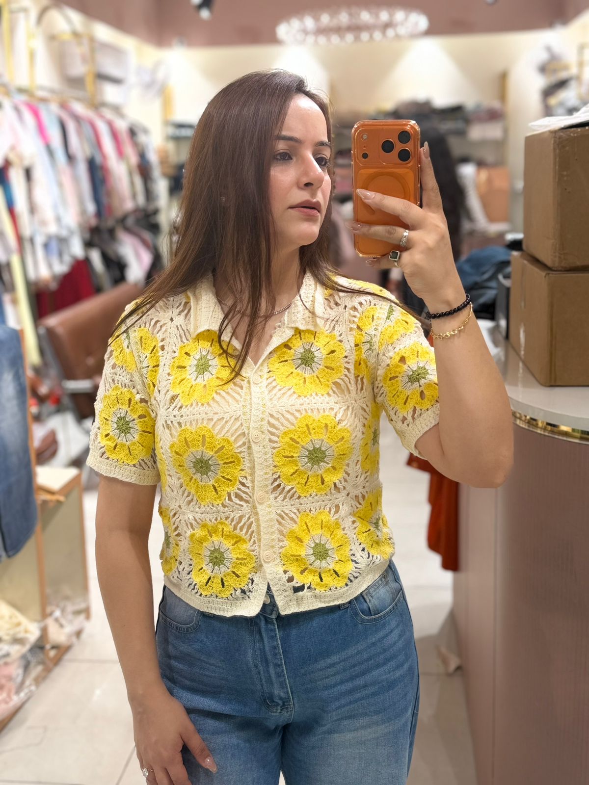 Boho Crochet Crop Shirt – Handcrafted Knit Edition