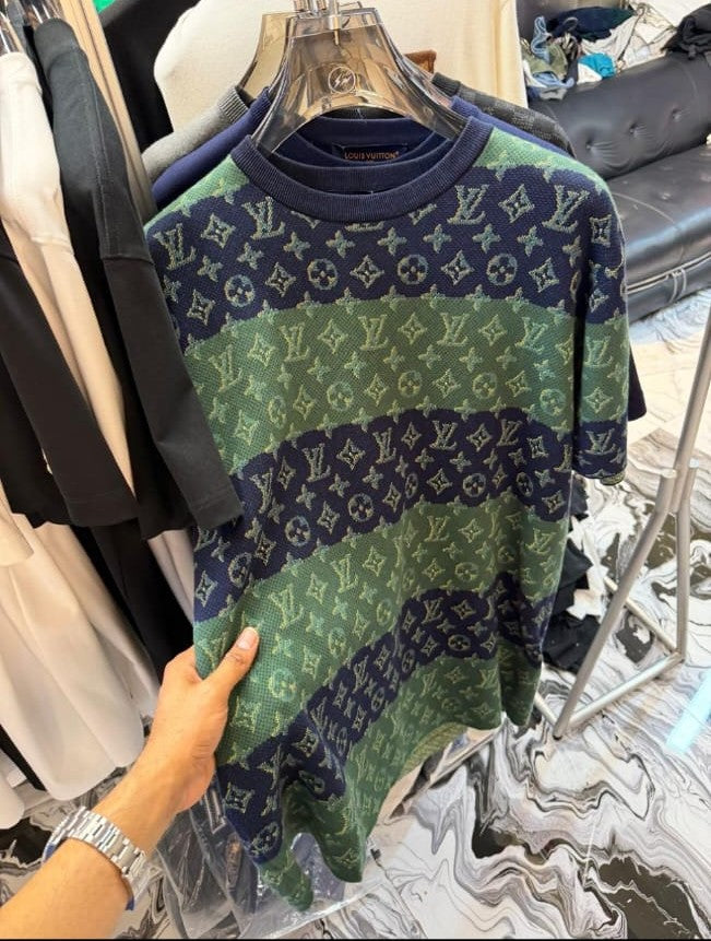 Monogram Wave Luxe Tee – Ocean Stripe Edition