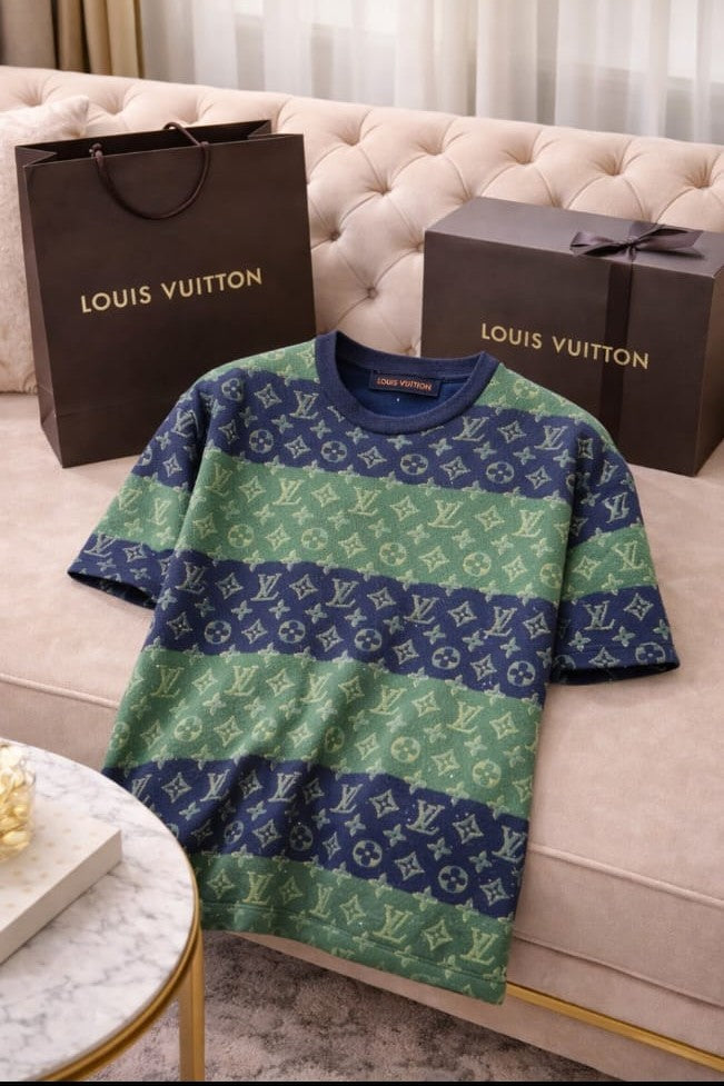 Monogram Wave Luxe Tee – Ocean Stripe Edition