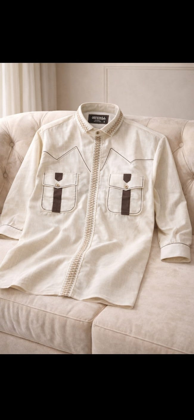 Heritage Hunter Linen Shirt – Jute Embroidery Edition