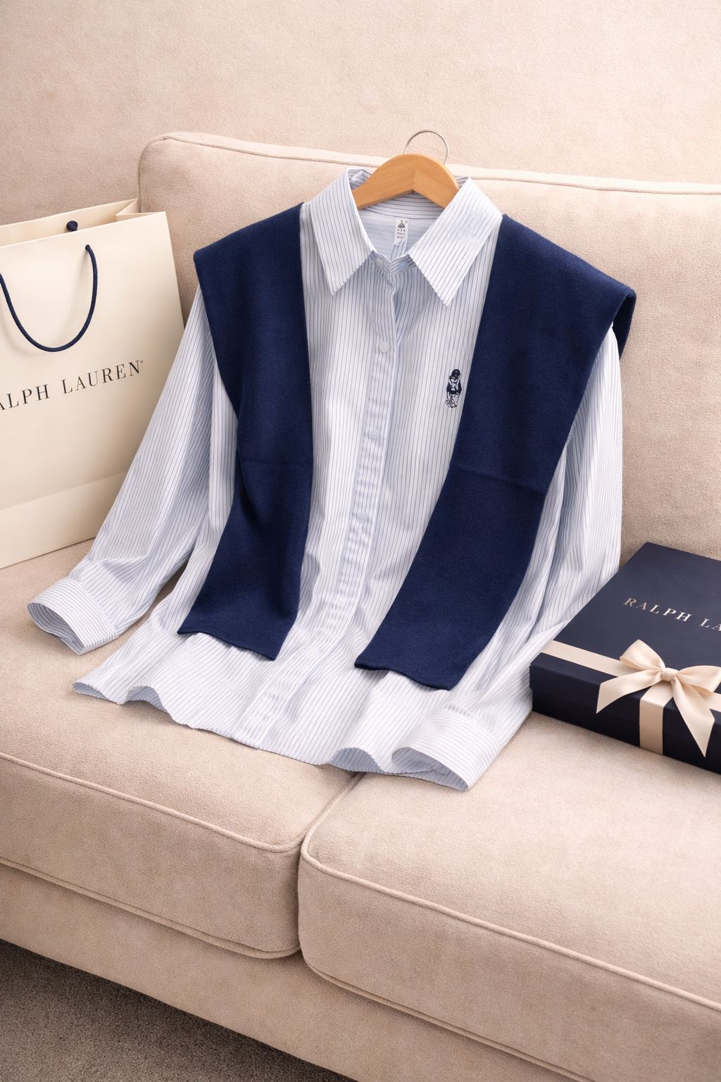 Elegant Layered Shirt Set with Knit Muffler – Premium Edition