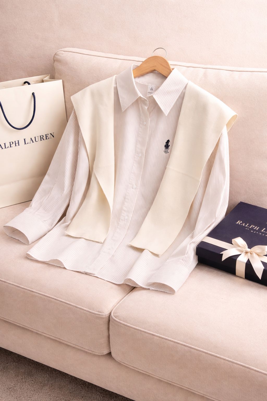 Elegant Layered Shirt Set with Knit Muffler – Premium Edition