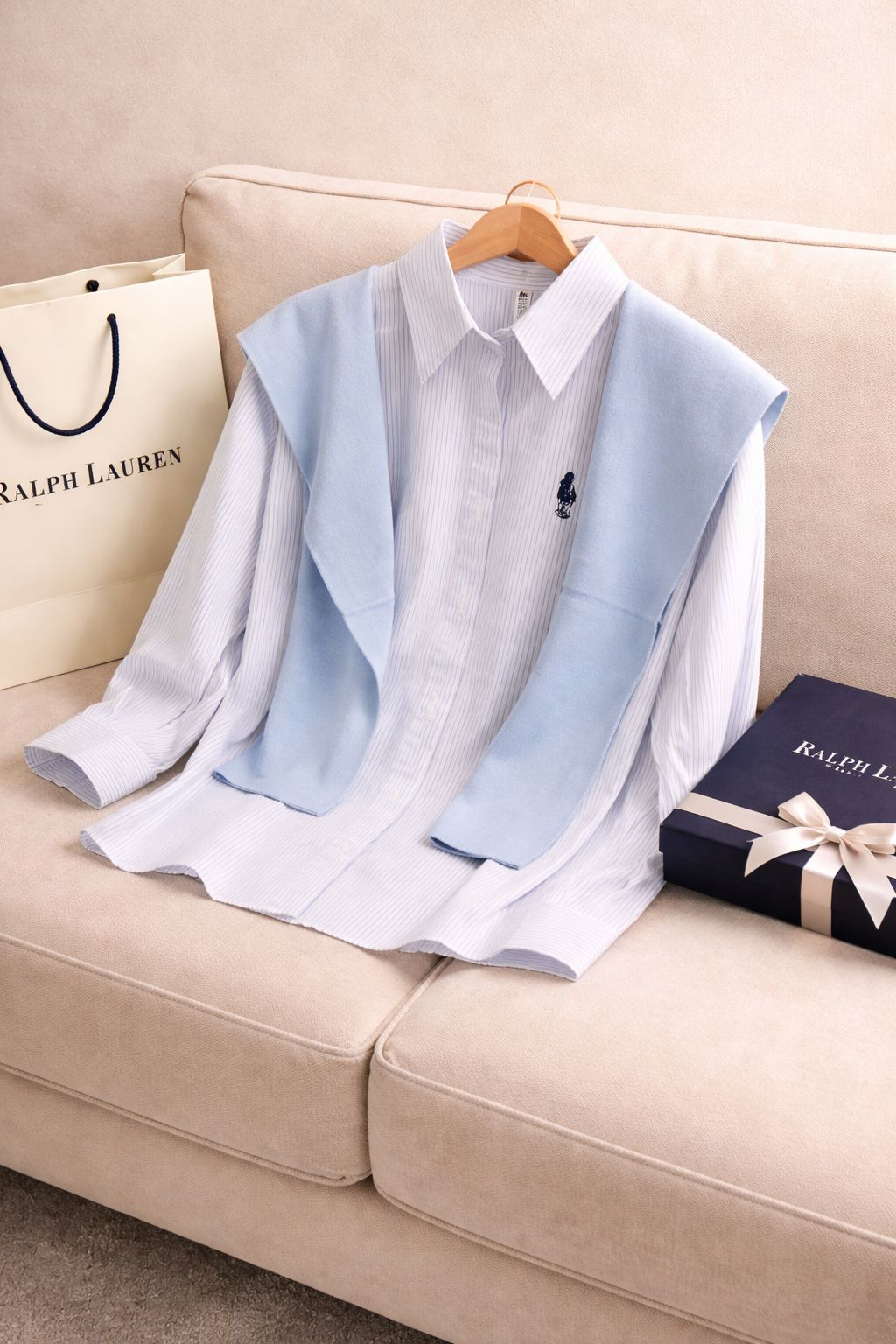 Elegant Layered Shirt Set with Knit Muffler – Premium Edition