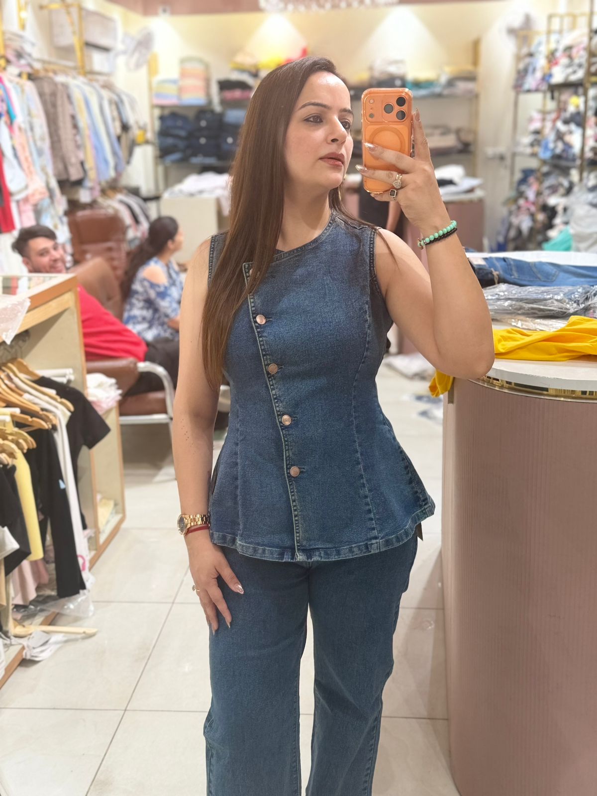 Denim Sculpt Fit Peplum Top