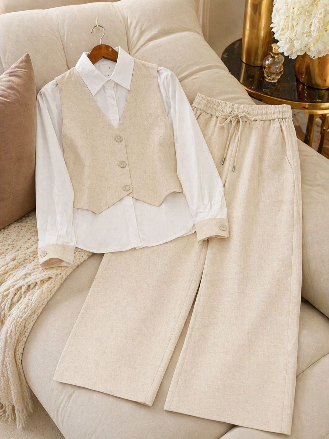 Elegant Linen 3-Piece Cord Set – Premium Vest Style