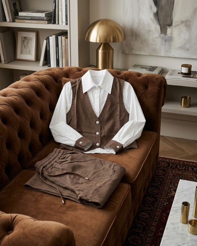 Elegant Linen 3-Piece Cord Set – Premium Vest Style