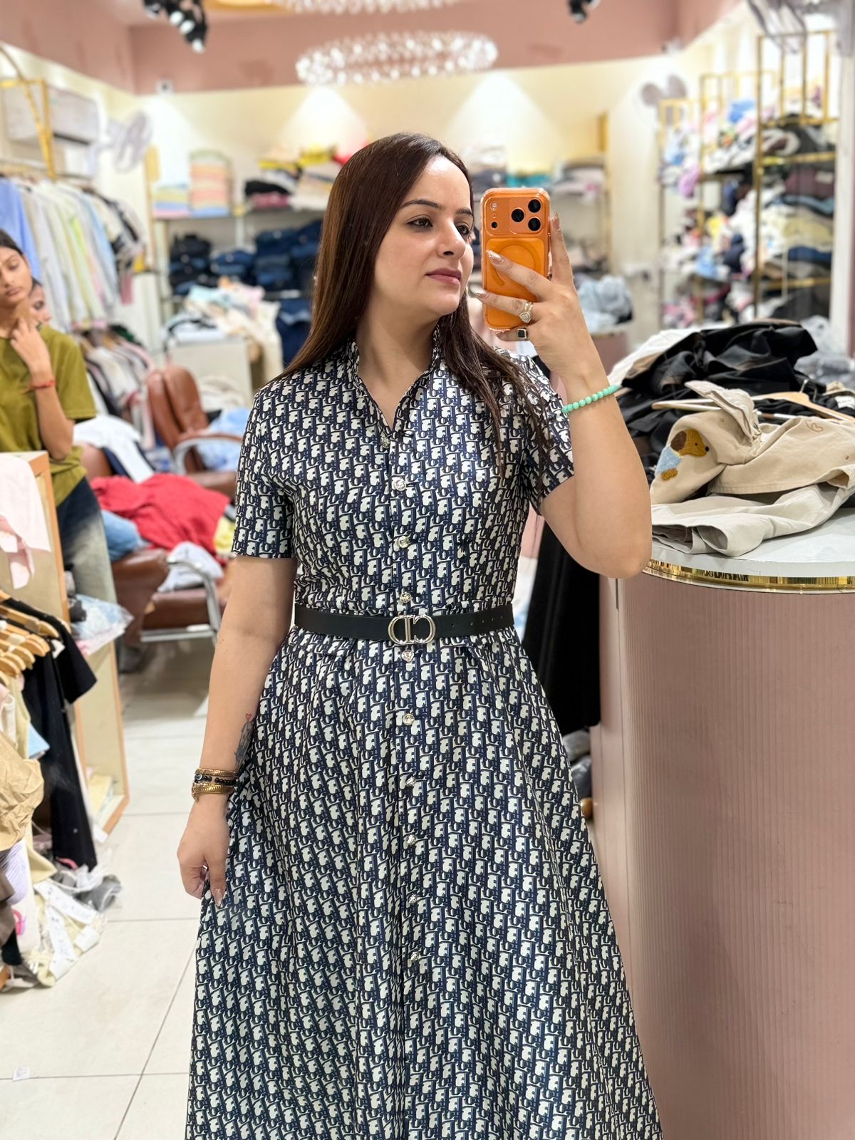 Monogram Midi Dress with Belt – Luxe Everyday Edition