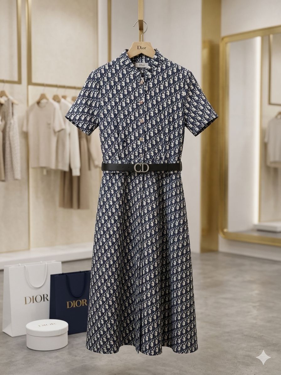 Monogram Midi Dress with Belt – Luxe Everyday Edition