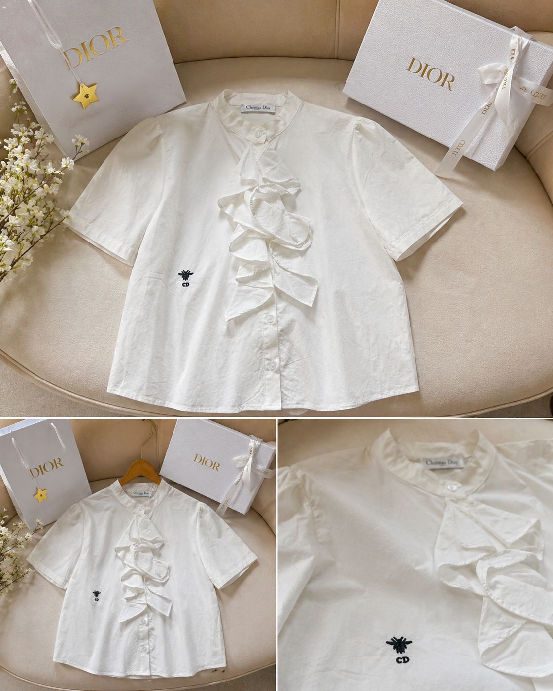 Ruffle Detail Luxe Cotton Shirt – Classic White Edit