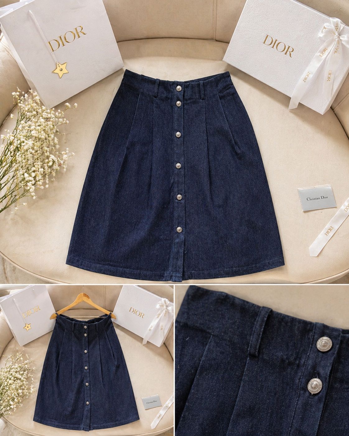 Button-Front Denim Midi Skirt – Luxe Indigo Edit