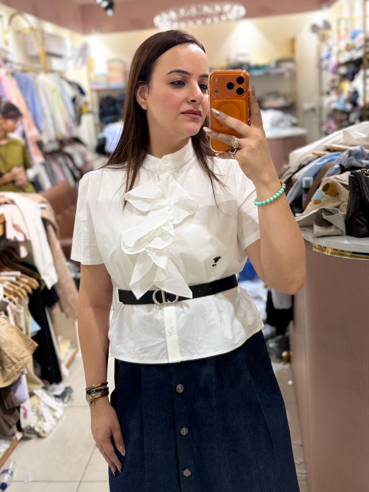 Ruffle Detail Luxe Cotton Shirt – Classic White Edit