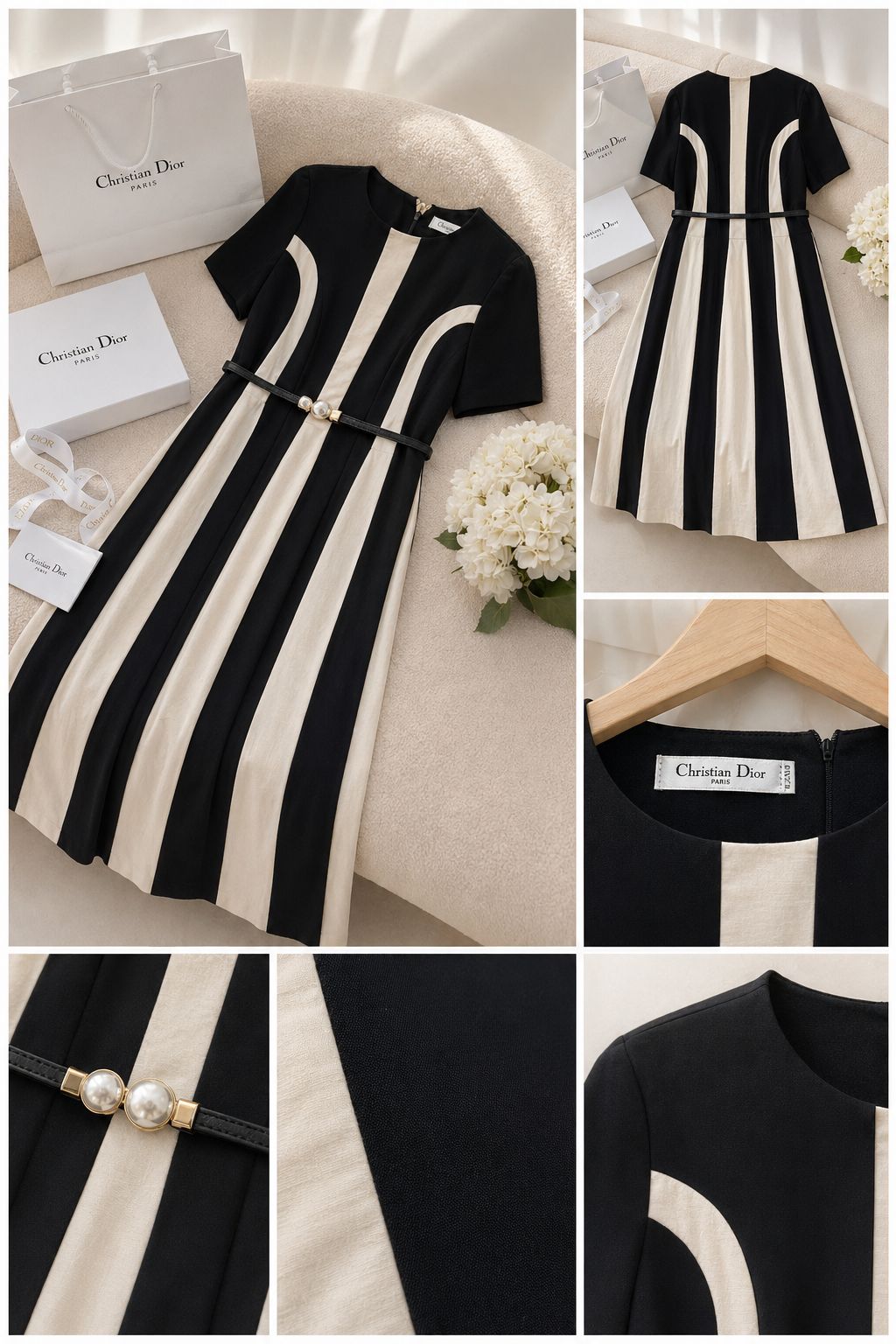 Midnight Ivory Panel Luxe Dress