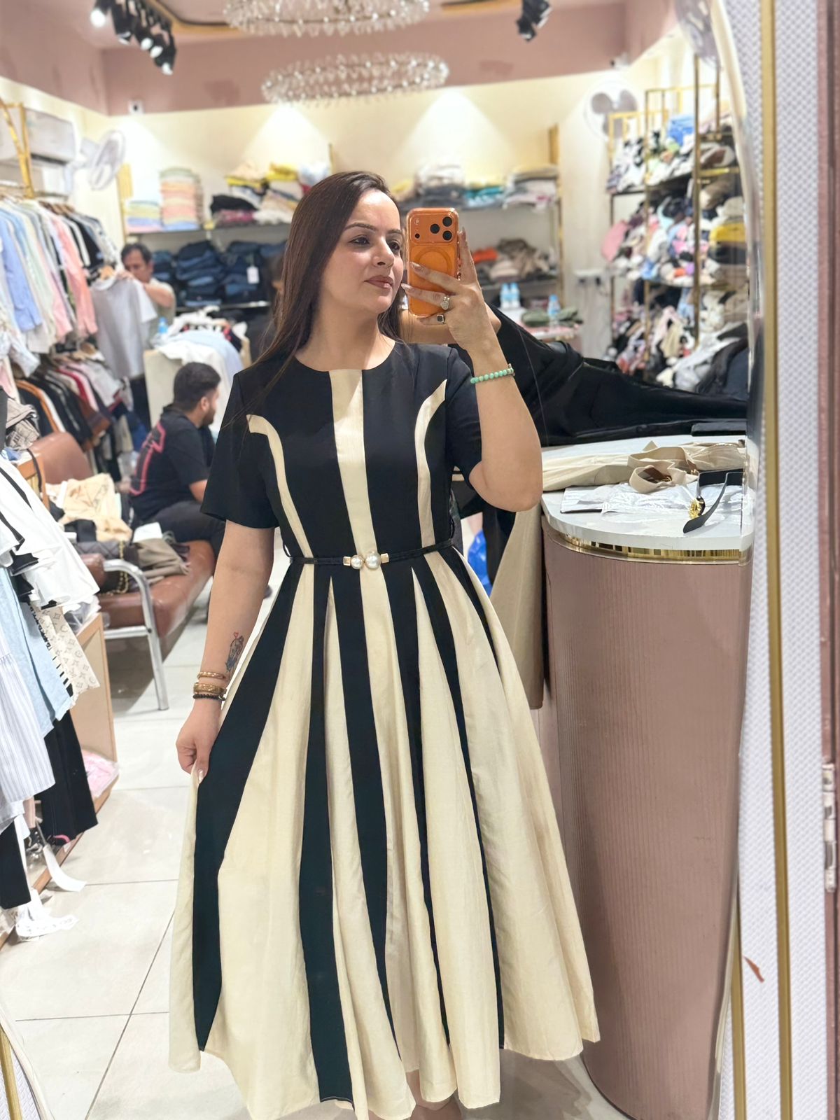 Midnight Ivory Panel Luxe Dress