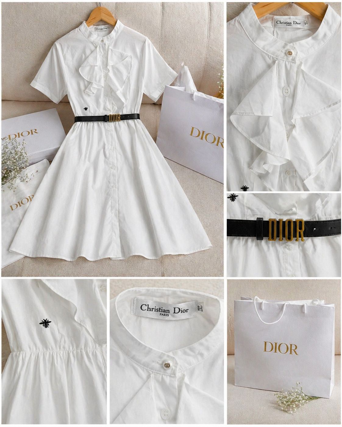 Elegant Ruffle Front Midi Dress with Belt