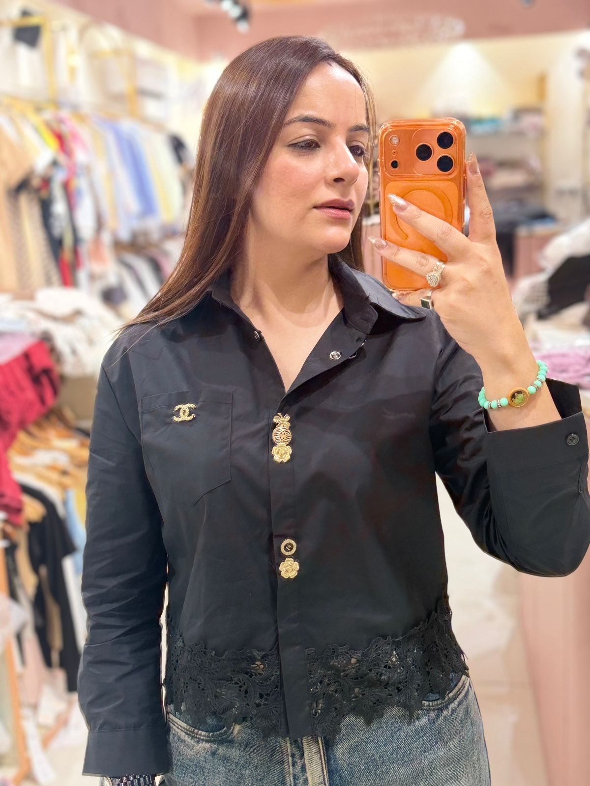 Elegant Lace Hem Women Shirt