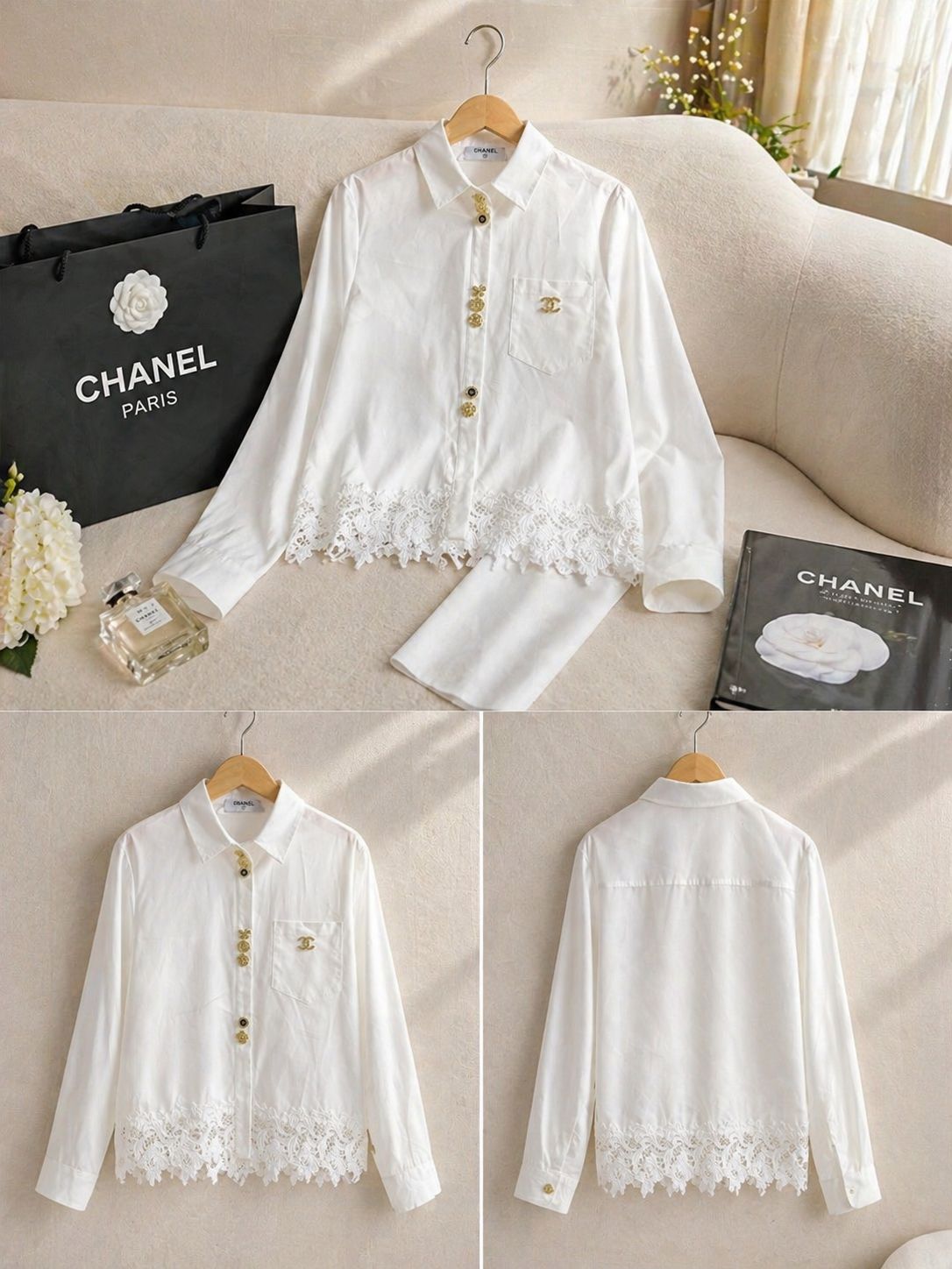Elegant Lace Hem Women Shirt