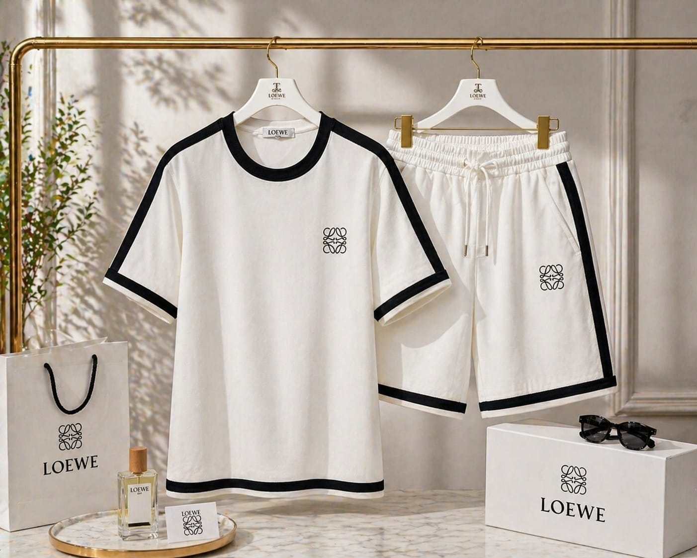 Contrast Stripe Premium Cotton Cord Set (T-Shirt + Shorts)