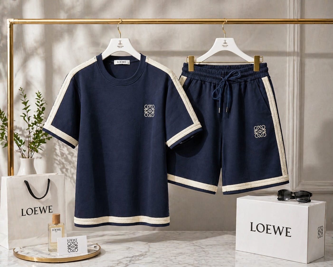 Contrast Stripe Premium Cotton Cord Set (T-Shirt + Shorts)