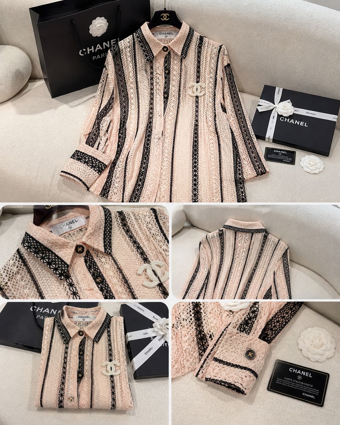 Luxe Crochet Stripe Shirt – Parisian Chic Edit
