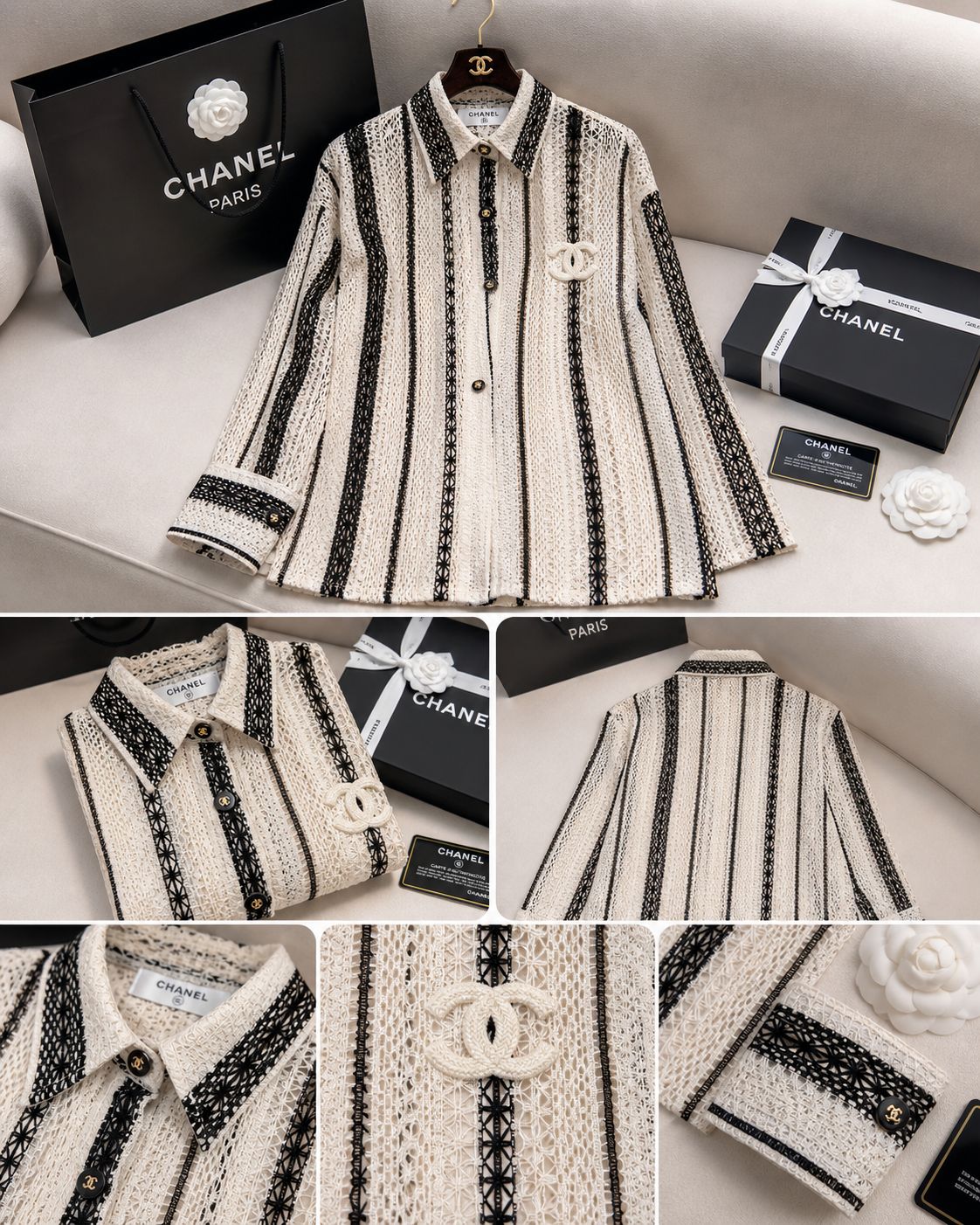 Luxe Crochet Stripe Shirt – Parisian Chic Edit